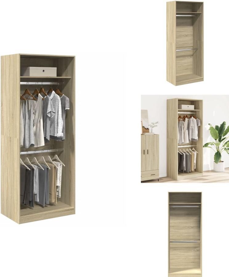 VidaXL Kledingkast Kledingkasten Klerenkast Garderobekast Kledingkast 80x50x200 cm bewerkt hout sonoma eikenkleurig