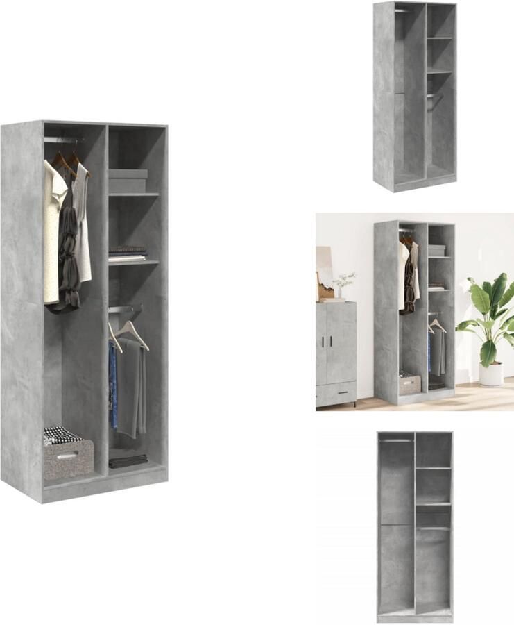 VidaXL Kledingkast Kledingkasten Klerenkast Garderobekast Kledingkast 80x50x200 cm bewerkt hout betongrijs - Foto 2