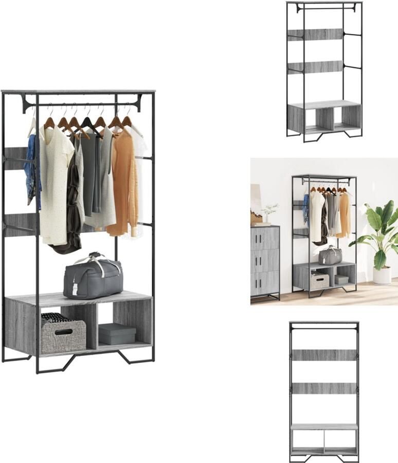 VidaXL Kledingkast Kledingkasten Klerenkast Garderobekast Kledingkast 90x50x180 cm bewerkt hout grijs sonoma eikenkleurig