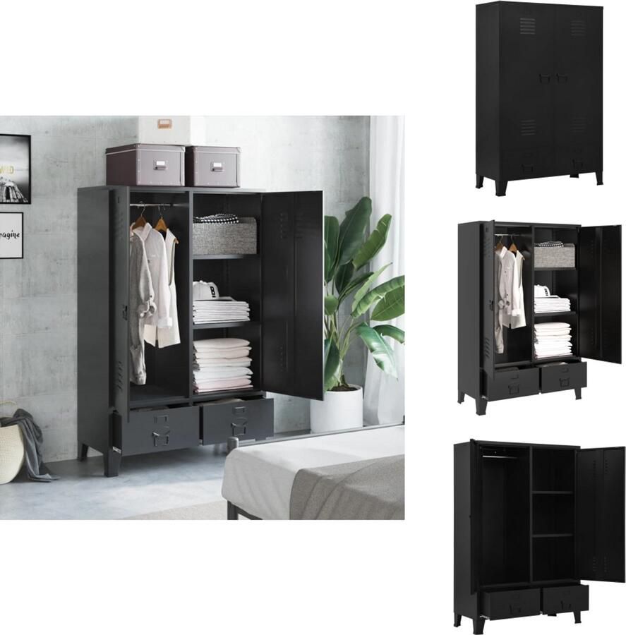 VidaXL Kledingkast Kledingkasten Klerenkast Garderobekast Kledingkast industrieel 90x40x140 cm staal zwart