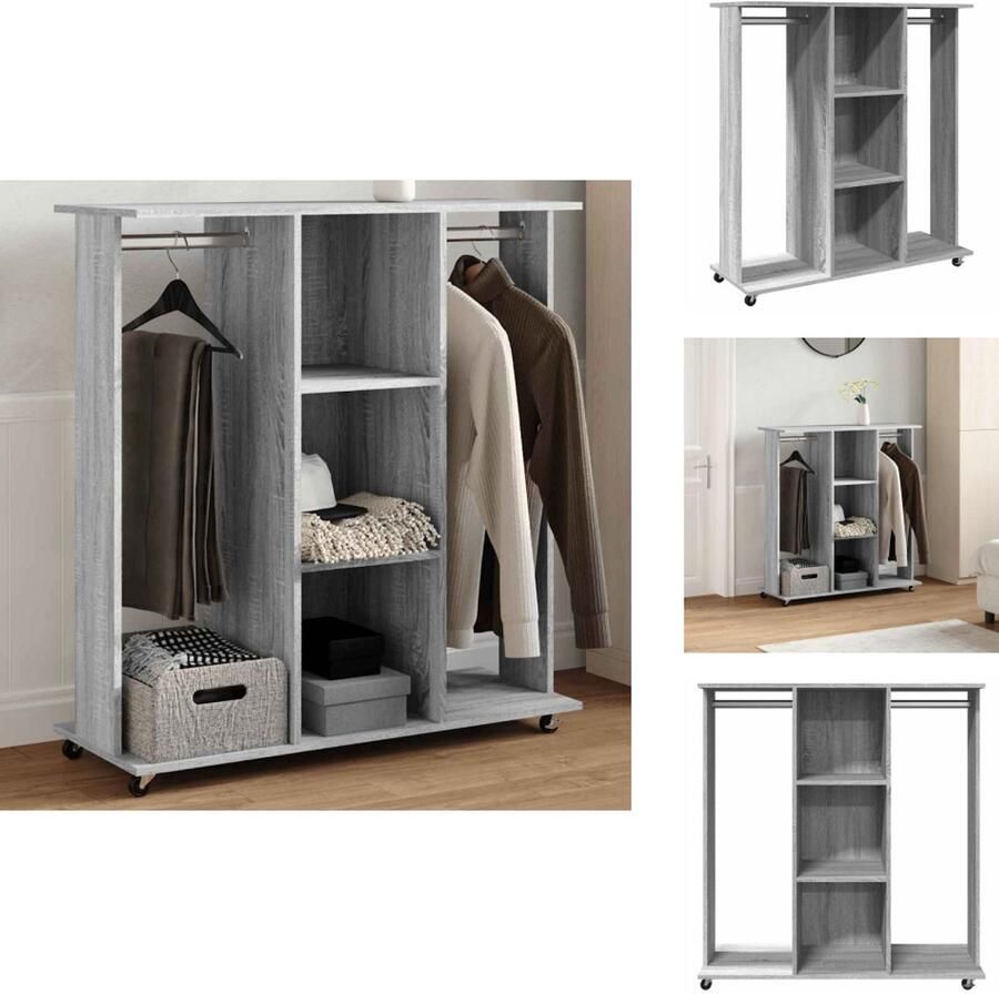 VidaXL Kledingkast Kledingkasten Klerenkast Garderobekast Kledingkast met wielen 102x38x110 cm hout grijs sonoma eiken