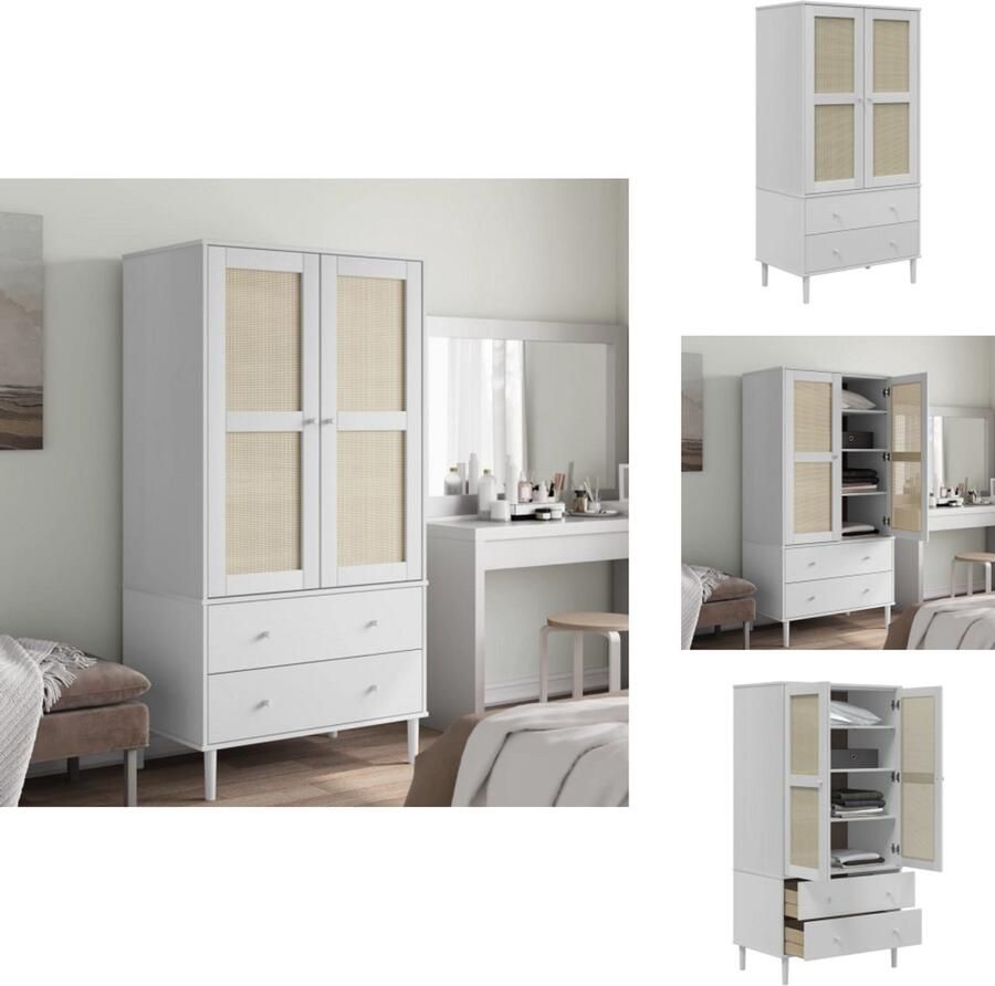 VidaXL Kledingkast Kledingkasten Klerenkast Garderobekast Kledingkast SENJA 90x55x175 cm rattan look grenenhout wit