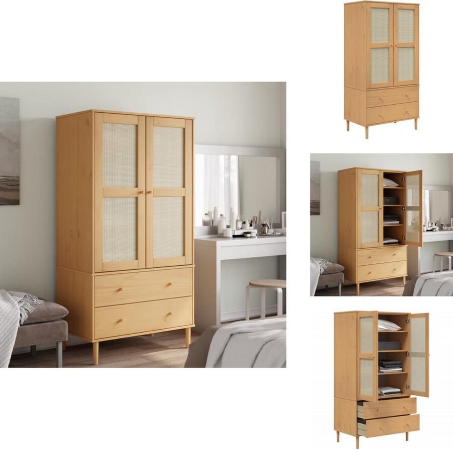 VidaXL Kledingkast Kledingkasten Klerenkast Garderobekast Kledingkast SENJA 90x55x175 cm rattan look grenenhout bruin