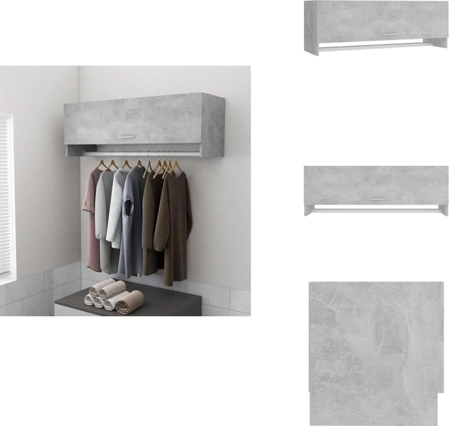 VidaXL Garderobe Betongrijs 100x32.5x35cm Functionele opbergoplossing voor badkamer keuken of wasruimte Kast