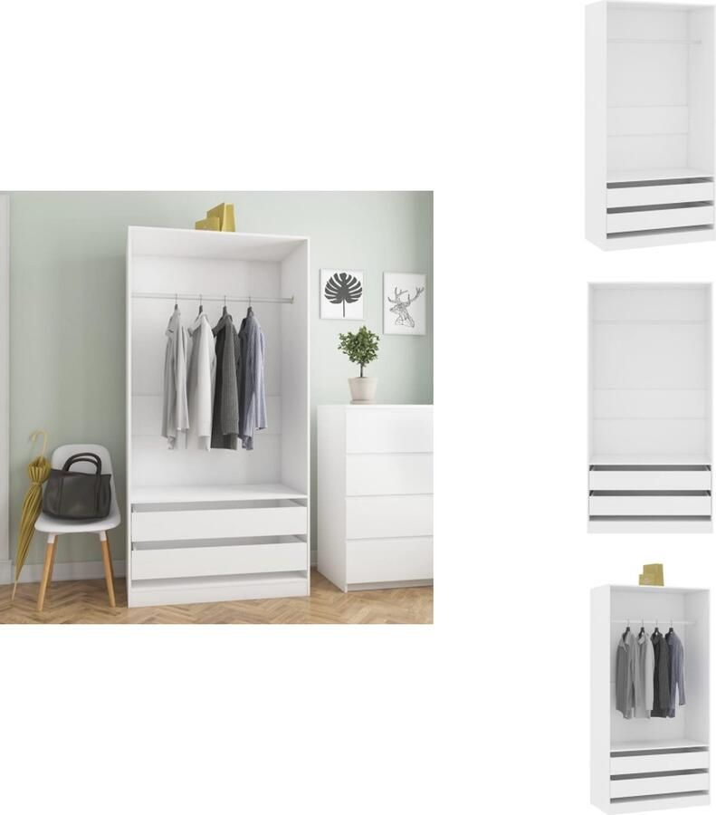 VidaXL Kledingkast Kledingkasten Klerenkast Klerenkasten Kledingkast 100x50x200 cm bewerkt hout wit - Foto 2