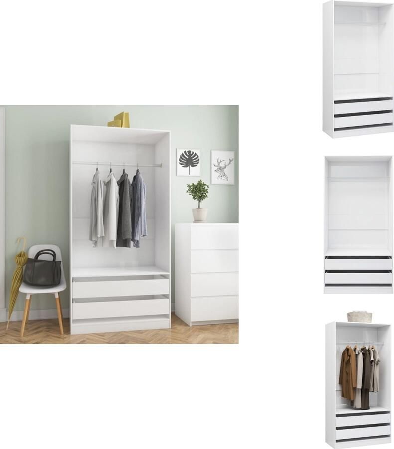 VidaXL Kledingkast Kledingkasten Klerenkast Klerenkasten Kledingkast 100x50x200 cm bewerkt hout hoogglans wit - Foto 2