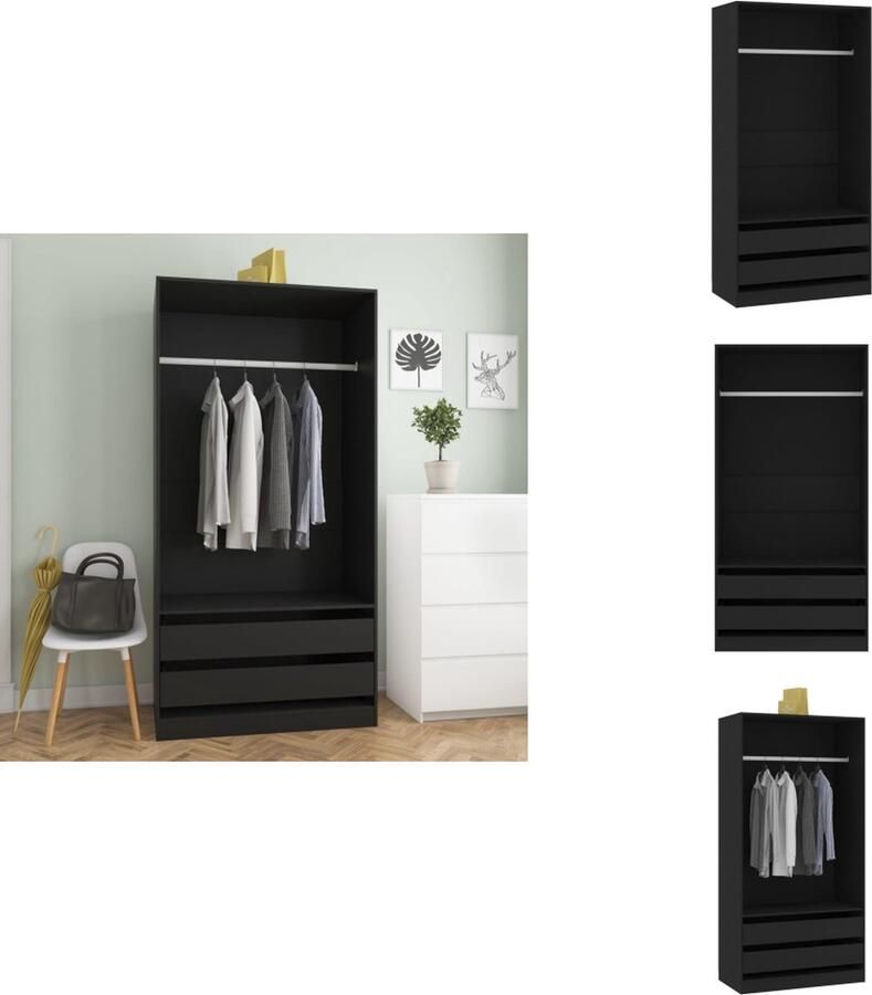 VidaXL Kledingkast Kledingkasten Klerenkast Klerenkasten Kledingkast 100x50x200 cm bewerkt hout zwart - Foto 2