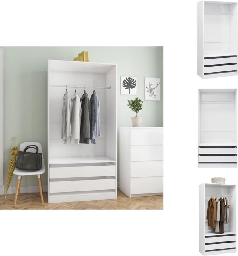 VidaXL Kledingkast Kledingkasten Klerenkast Klerenkasten Kledingkast 100x50x200 cm bewerkt hout hoogglans wit - Foto 2