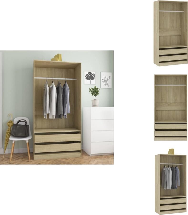VidaXL Kledingkast Kledingkasten Klerenkast Klerenkasten Kledingkast 100x50x200 cm bewerkt hout sonoma eikenkleurig - Foto 2