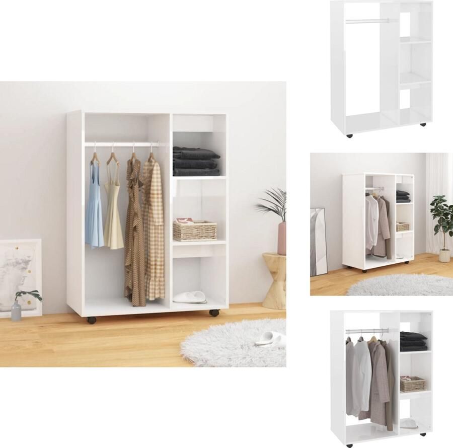 VidaXL Kledingkast Kledingkasten Klerenkast Klerenkasten Kledingkast 80x40x110 cm bewerkt hout hoogglans wit