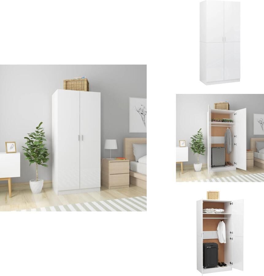 VidaXL Kledingkast Kledingkasten Klerenkast Klerenkasten Kledingkast 80x52x180 cm bewerkt hout hoogglans wit