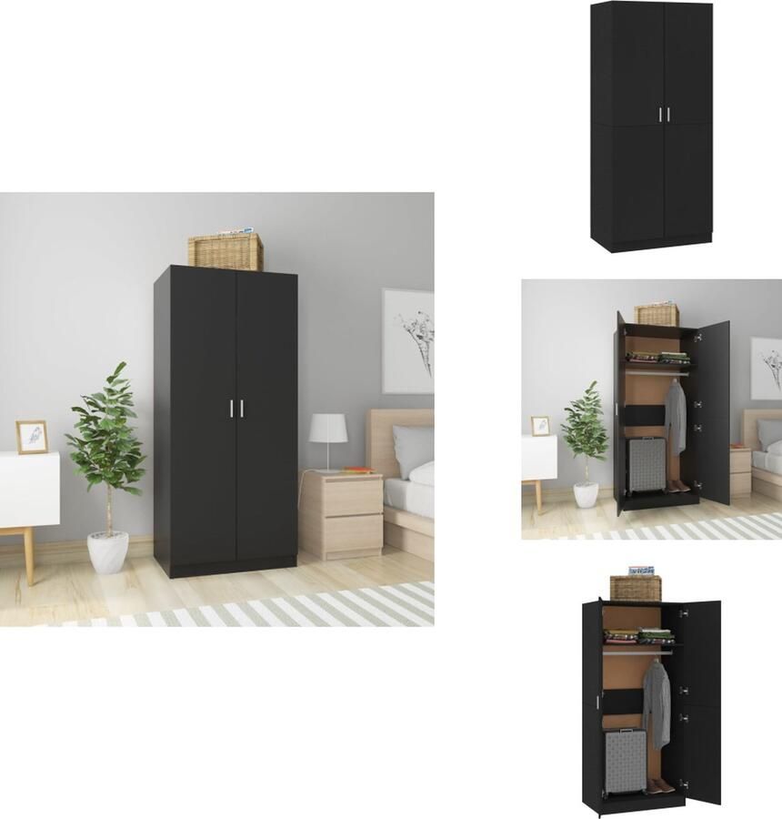 VidaXL Kledingkast Kledingkasten Klerenkast Klerenkasten Kledingkast 80x52x180 cm bewerkt hout zwart - Foto 2