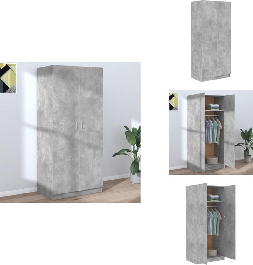 VidaXL Kledingkast Kledingkasten Klerenkast Klerenkasten Kledingkast 80x52x180 cm bewerkt hout betongrijs - Foto 3