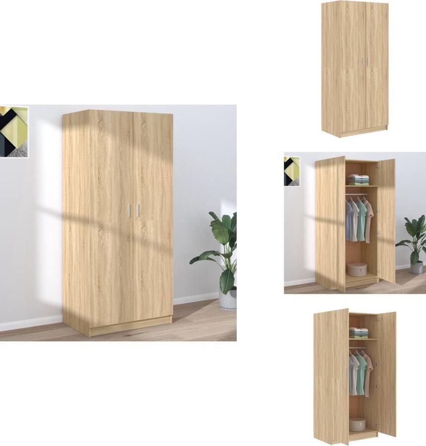 VidaXL Kledingkast Kledingkasten Klerenkast Klerenkasten Kledingkast 80x52x180 cm bewerkt hout sonoma eikenkleurig - Foto 2