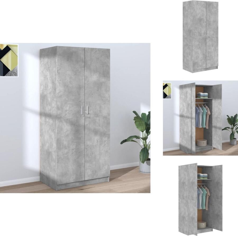 VidaXL Kledingkast Kledingkasten Klerenkast Klerenkasten Kledingkast 80x52x180 cm bewerkt hout betongrijs