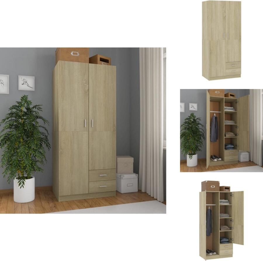VidaXL Kledingkast Kledingkasten Klerenkast Klerenkasten Kledingkast 80x52x180 cm bewerkt hout sonoma eikenkleurig