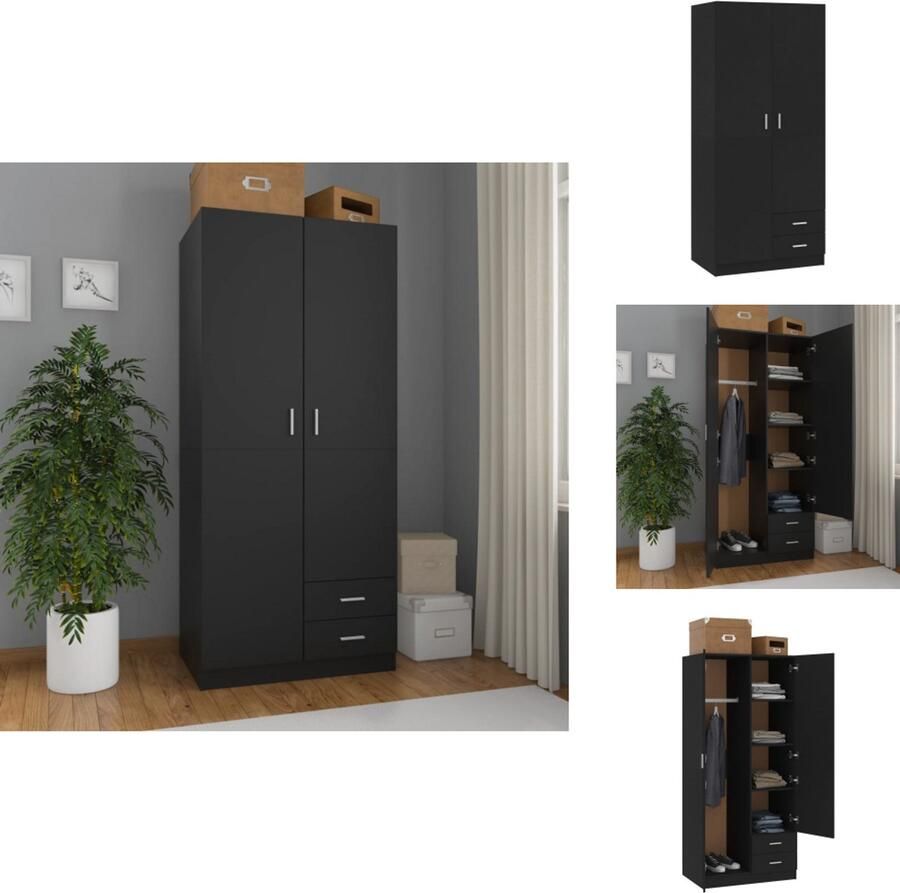 VidaXL Kledingkast Kledingkasten Klerenkast Klerenkasten Kledingkast 80x52x180 cm bewerkt hout zwart