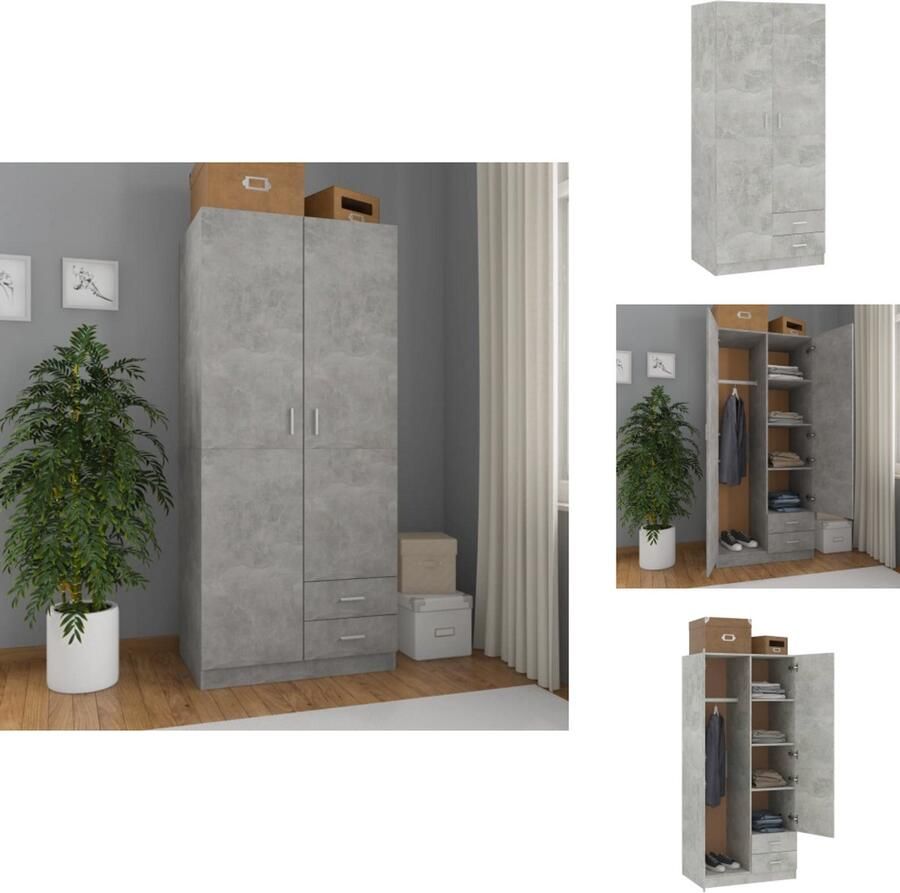 VidaXL Kledingkast Kledingkasten Klerenkast Klerenkasten Kledingkast 80x52x180 cm bewerkt hout betongrijs - Foto 2