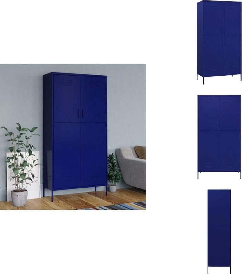 VidaXL Kledingkast Kledingkasten Klerenkast Klerenkasten Kledingkast 90x50x180 cm staal marineblauw - Foto 2