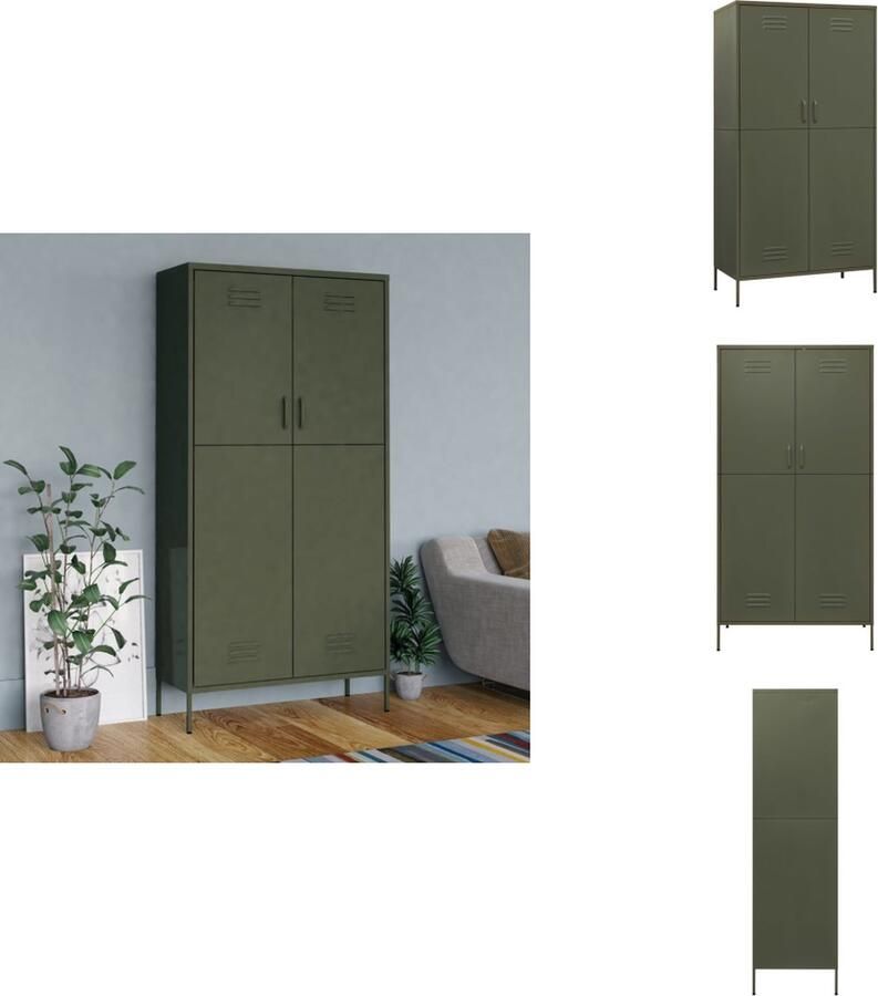 VidaXL Kledingkast Kledingkasten Klerenkast Klerenkasten Kledingkast 90x50x180 cm staal olijfgroen - Foto 2