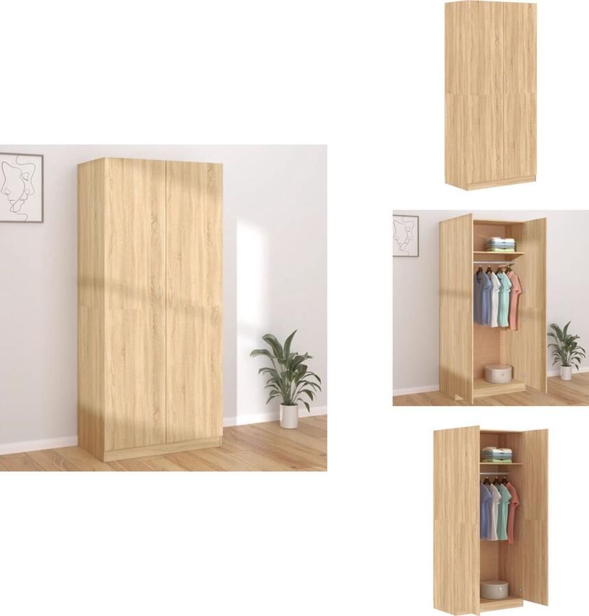 VidaXL Kledingkast Kledingkasten Klerenkast Klerenkasten Kledingkast 90x52x200 cm bewerkt hout sonoma eikenkleurig