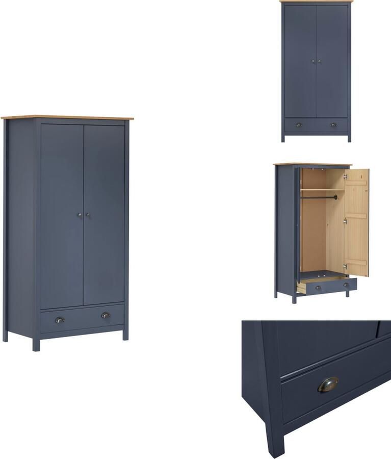 VidaXL Kledingkast Kledingkasten Klerenkast Klerenkasten Kledingkast Hill 2 deuren 89x50x170 cm massief grenenhout grijs