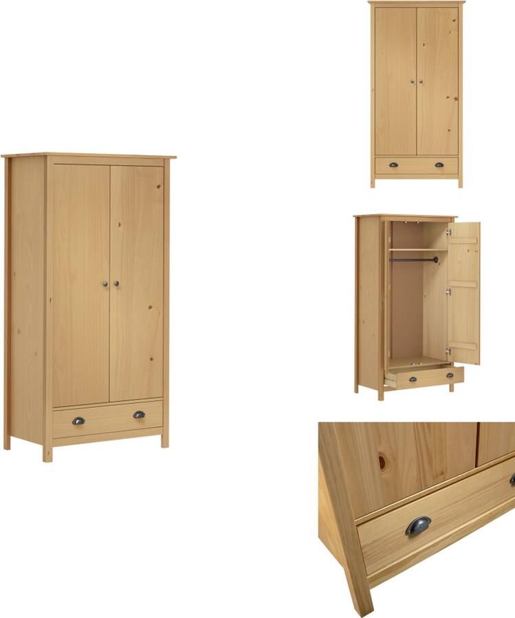 VidaXL Kledingkast Kledingkasten Klerenkast Klerenkasten Kledingkast Hill 2 deuren 89x50x170 cm massief grenenhout