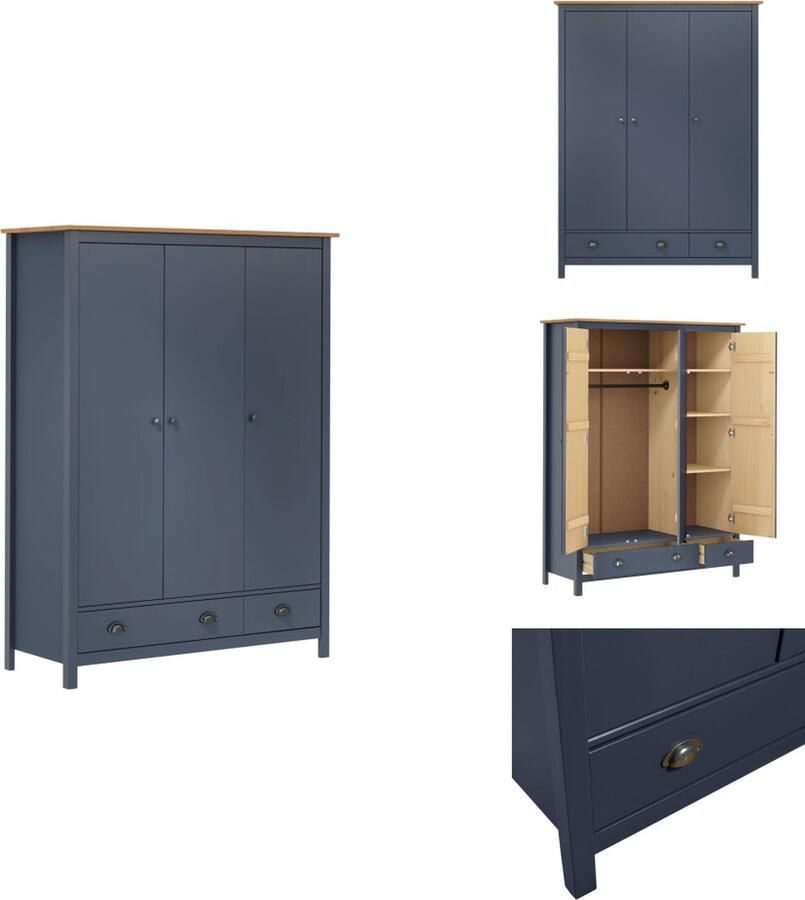 VidaXL Kledingkast Kledingkasten Klerenkast Klerenkasten Kledingkast Hill 3 deuren 127x50x170 cm grenenhout grijs - Foto 2