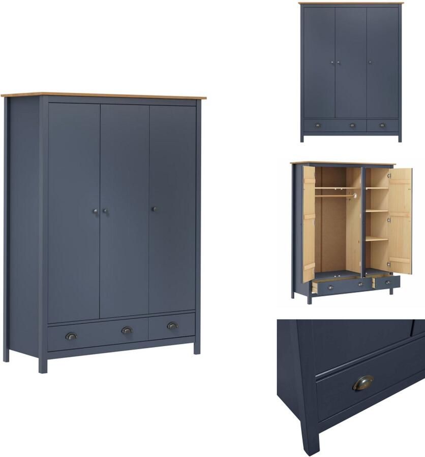 VidaXL Kledingkast Kledingkasten Klerenkast Klerenkasten Kledingkast Hill 3 deuren 127x50x170 cm grenenhout grijs