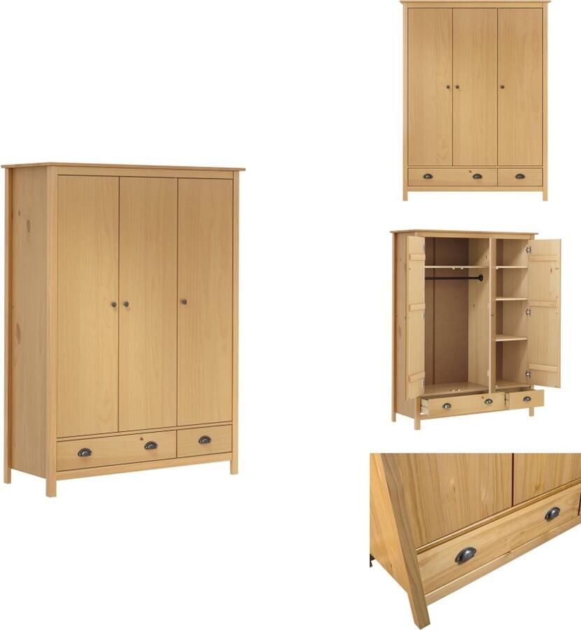 VidaXL Kledingkast Kledingkasten Klerenkast Klerenkasten Kledingkast Hill 3 deuren 127x50x170 cm massief grenenhout