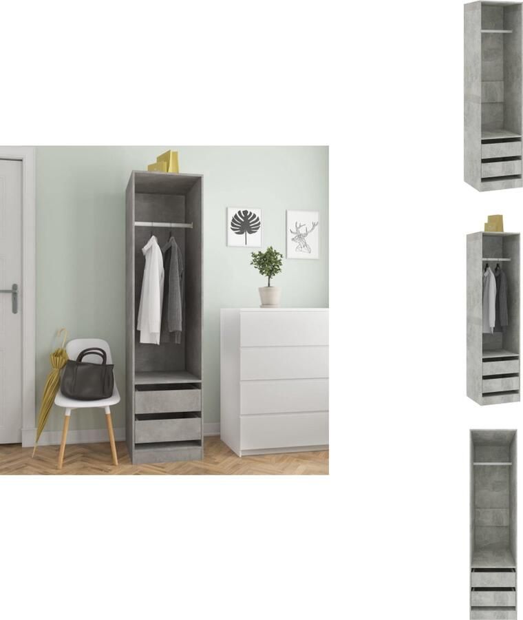 VidaXL Kledingkast Kledingkasten Klerenkast Klerenkasten Kledingkast met lades 50x50x200 cm bewerkt hout betongrijs