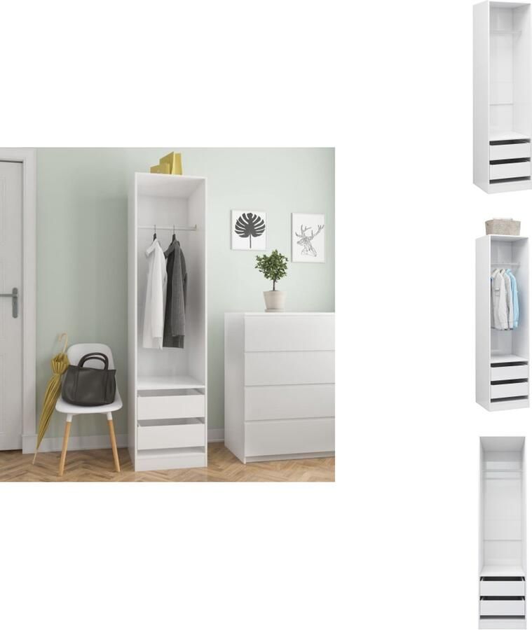 VidaXL Kledingkast Kledingkasten Klerenkast Klerenkasten Kledingkast met lades 50x50x200 cm bewerkt hout hoogglans wit