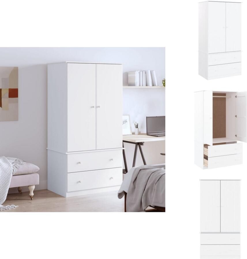 VidaXL Kledingkast Kledingkasten Opbergkast Kast Kledingkast ALTA 90x55x170 cm massief grenenhout wit