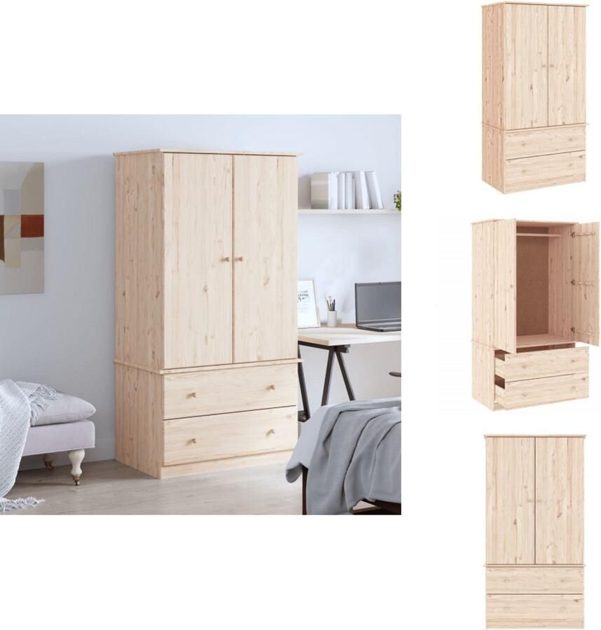 VidaXL Kledingkast Kledingkasten Opbergkast Kast Kledingkast ALTA 90x55x170 cm massief grenenhout