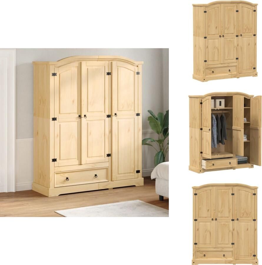 VidaXL Kledingkast Kledingkasten Opbergkast Kast Kledingkast Corona 151 5x52x186 cm massief grenenhout