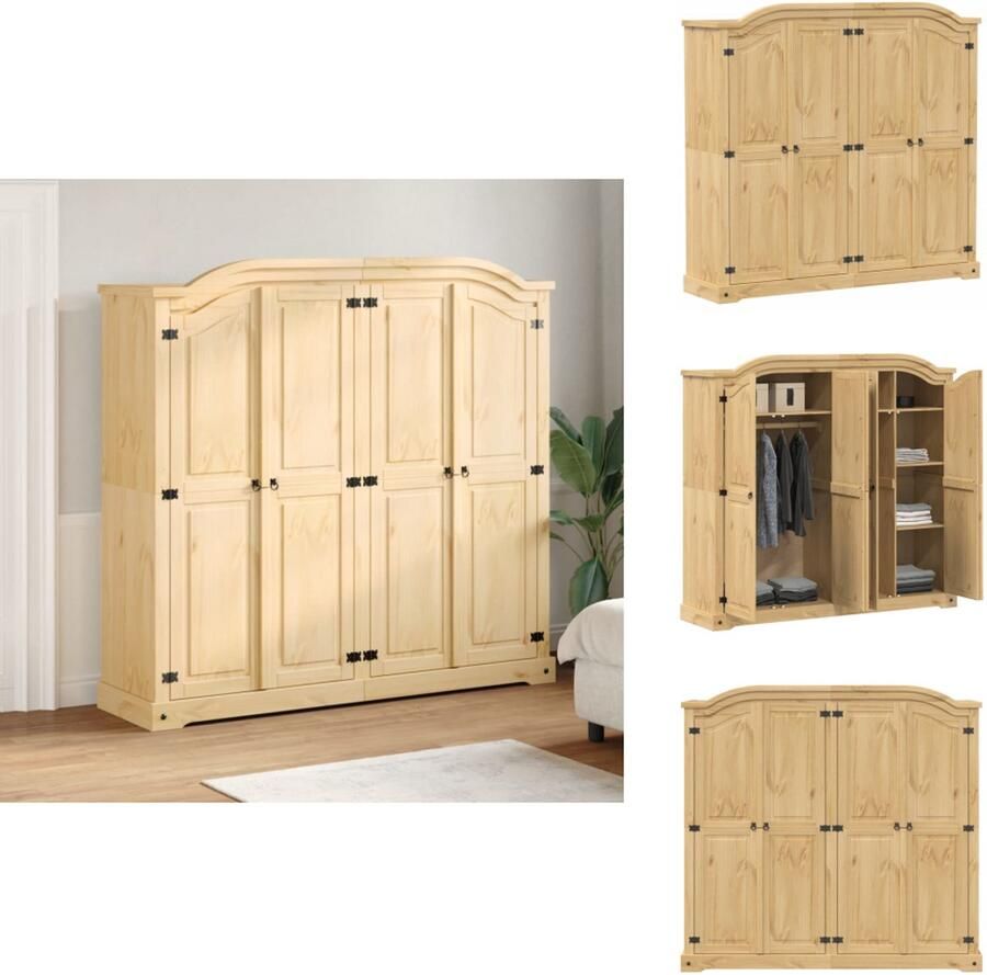 VidaXL Kledingkast Kledingkasten Opbergkast Kast Kledingkast Corona 194x52x186 cm massief grenenhout