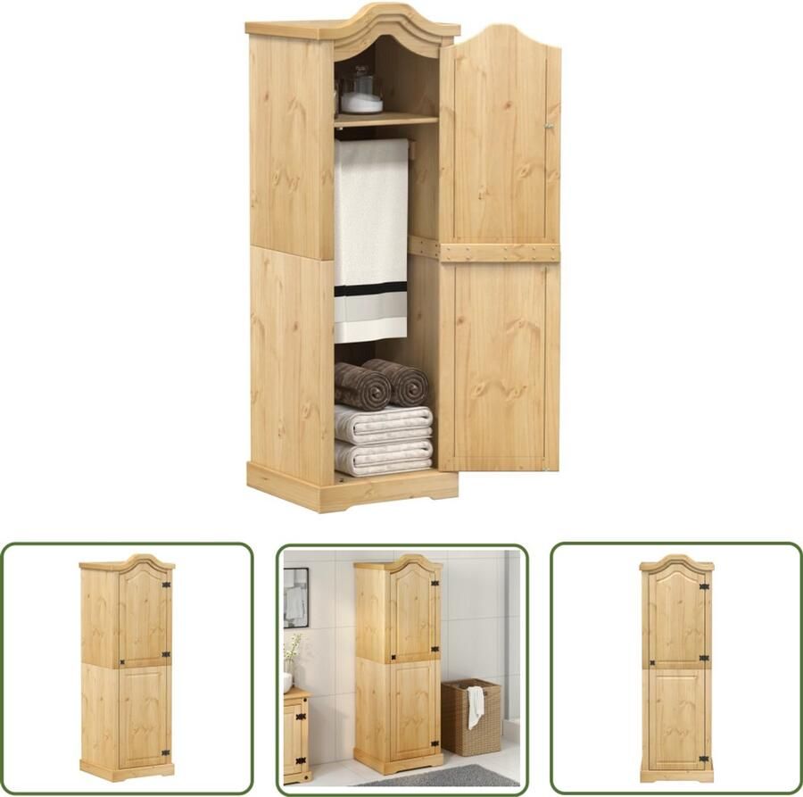 The Living Store Kledingkast Corona 55x52x170 cm massief grenenhout Kledingkast Houten Kledingkast Grenenhout Kledingkast Vintage Kledingkast Ruime Kledingkast