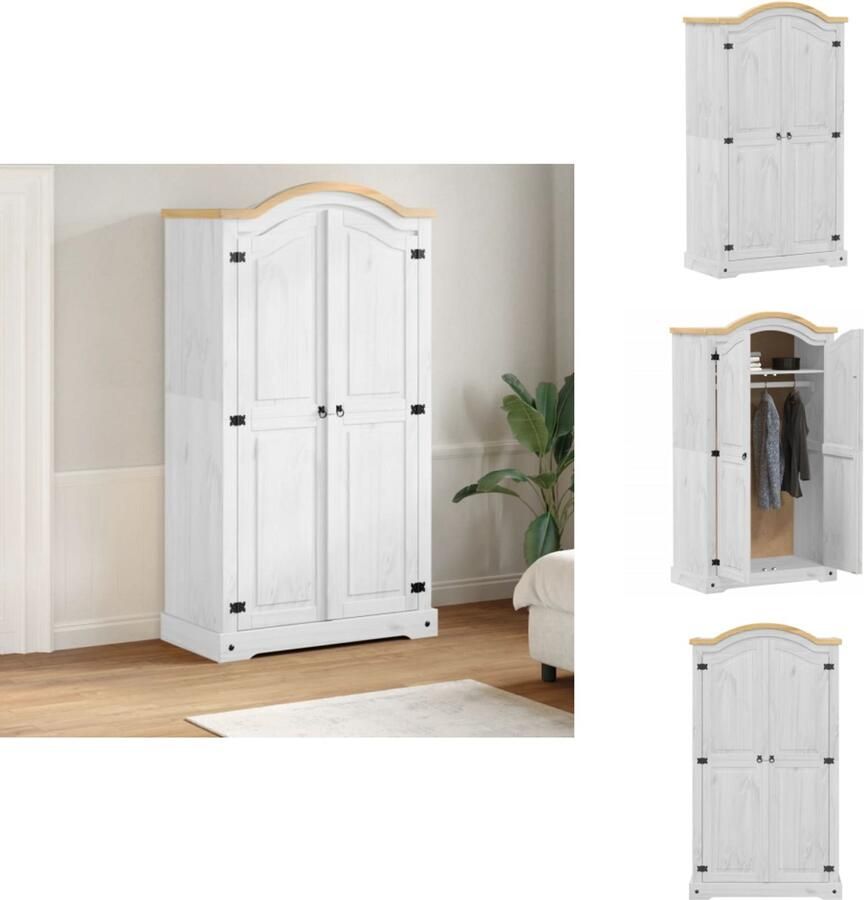 VidaXL Kledingkast Kledingkasten Opbergkast Kast Kledingkast Corona wit 102x52x186 cm massief grenenhout