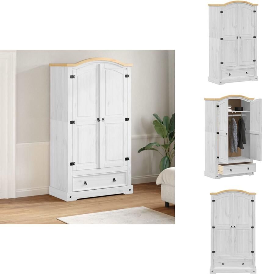 VidaXL Kledingkast Kledingkasten Opbergkast Kast Kledingkast Corona wit 102x52x186 cm massief grenenhout