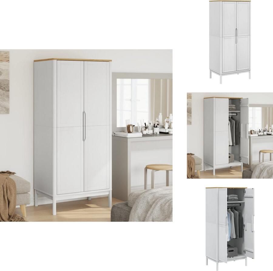 VidaXL Kledingkast Kledingkasten Opbergkast Kast Kledingkast FLORO 77x53x171 cm massief grenenhout wit