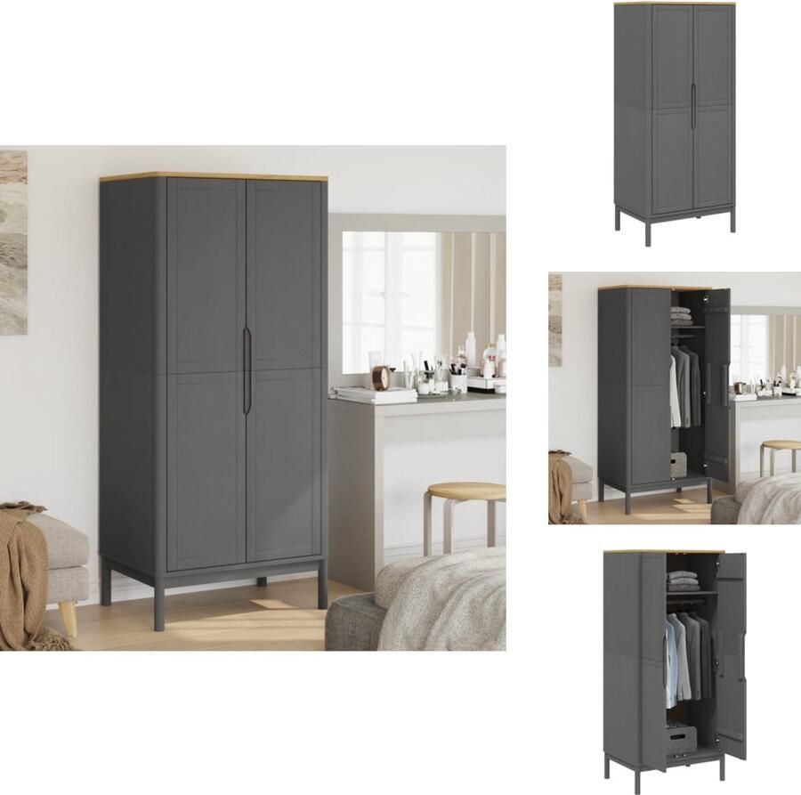 VidaXL Kledingkast Kledingkasten Opbergkast Kast Kledingkast FLORO 77x53x171 cm massief grenenhout grijs