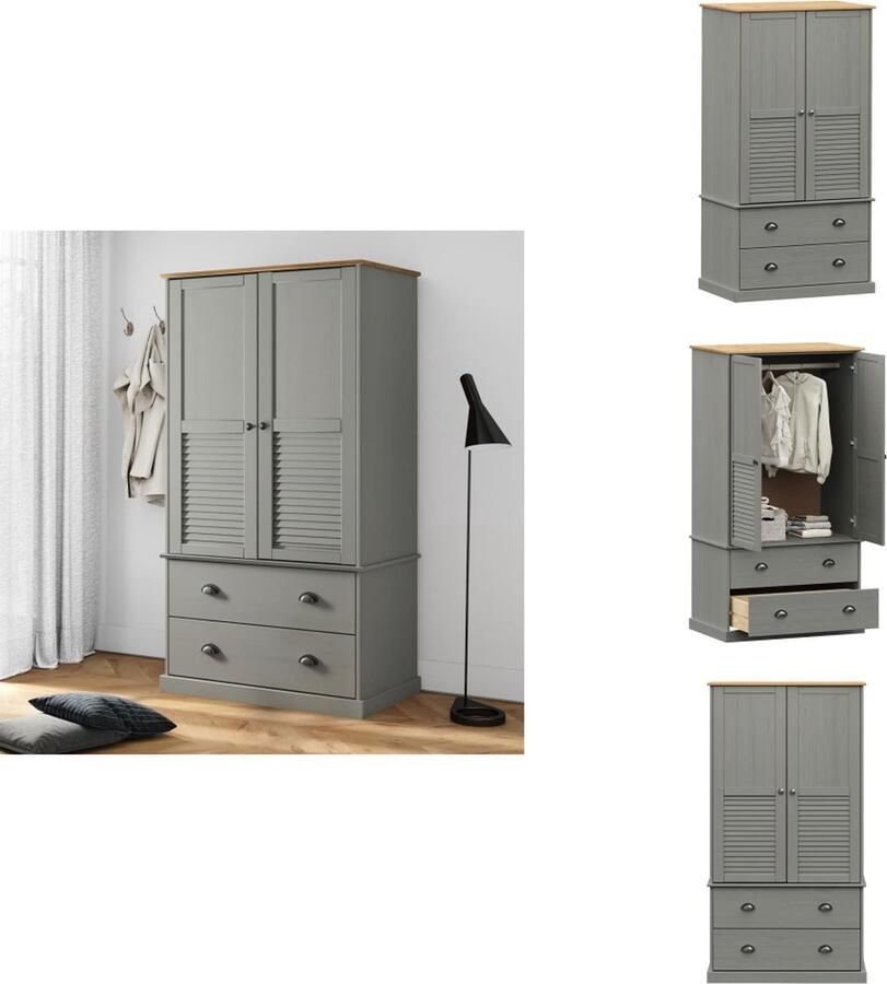 VidaXL Kledingkast Kledingkasten Opbergkast Kast Kledingkast VIGO 90x55x176 cm massief grenenhout grijs