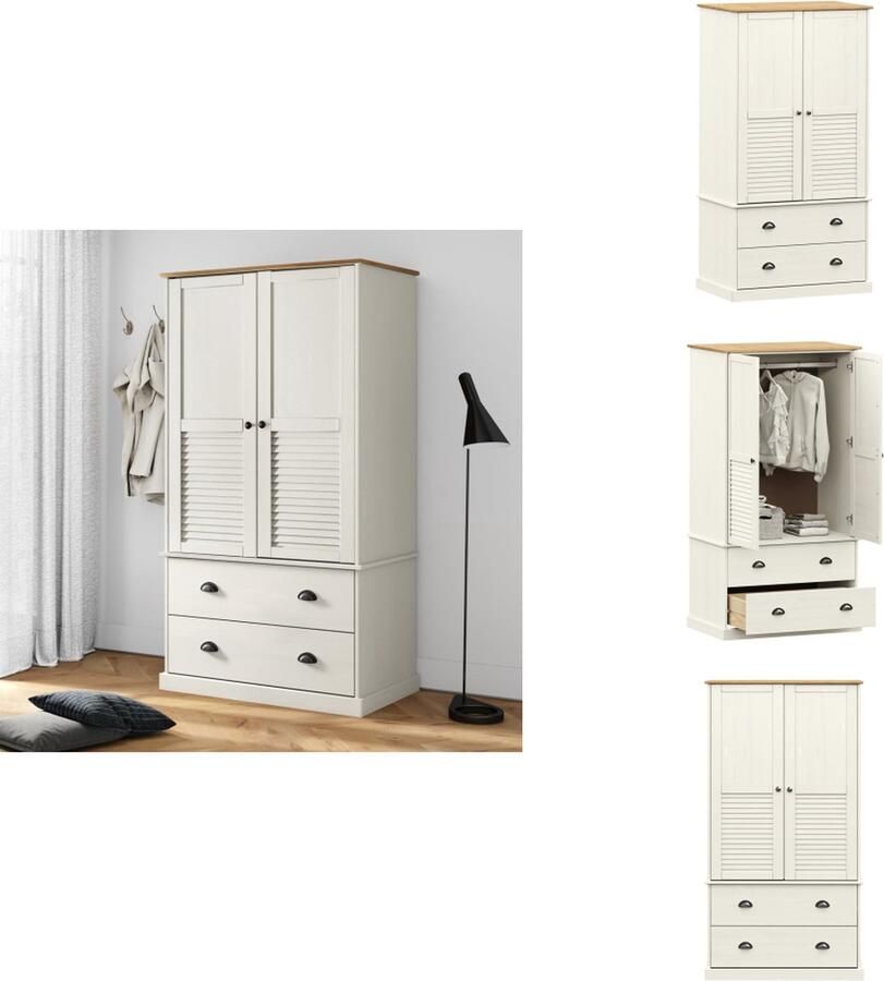 VidaXL Kledingkast Kledingkasten Opbergkast Kast Kledingkast VIGO 90x55x176 cm massief grenenhout wit