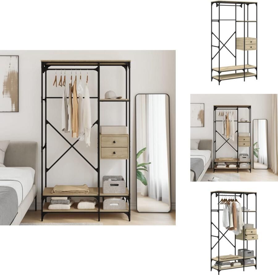 VidaXL Kledingkast Kledingkasten Opbergkast Klerenkast Kledingkast met lades 100x40x180 cm bewerkt hout sonoma eiken