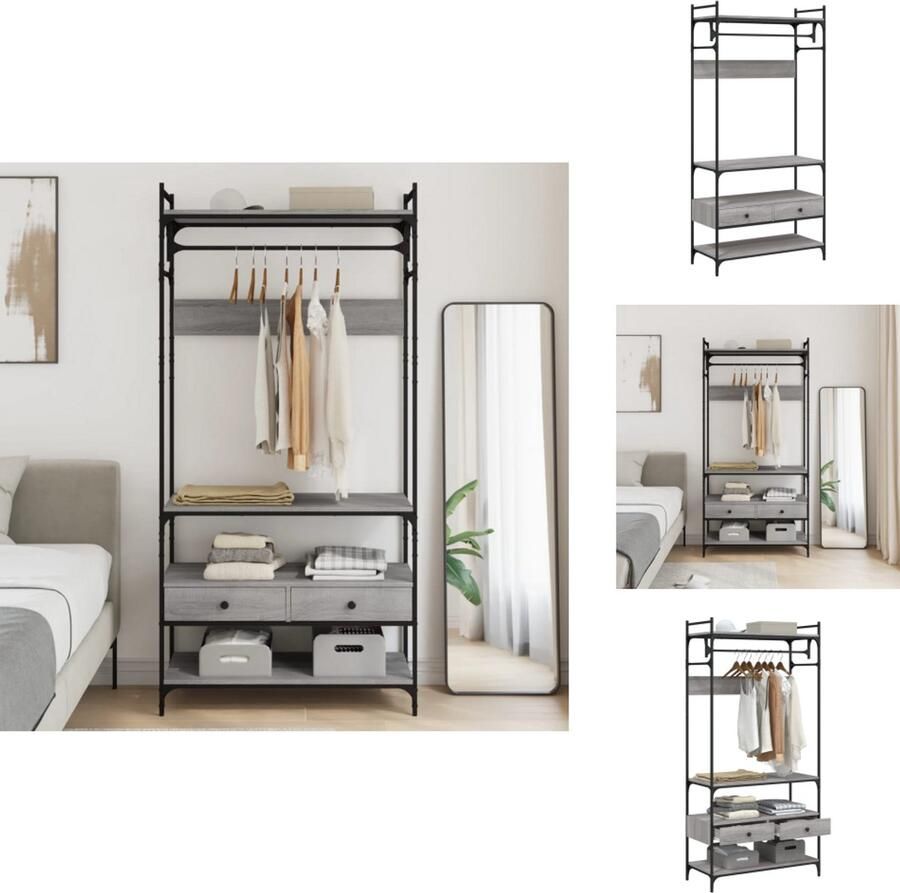 VidaXL Kledingkast Kledingkasten Opbergkast Klerenkast Kledingkast met lades 89x39x184 5 cm bewerkt hout grijs sonoma