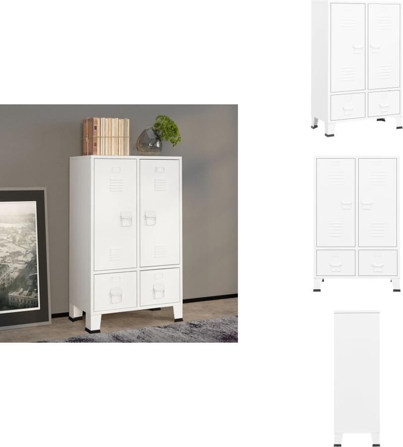 VidaXL Kledingkast Kledingkasten Organiser Industriële Kast Kledingkast industrieel 67x35x107 cm staal wit - Foto 2