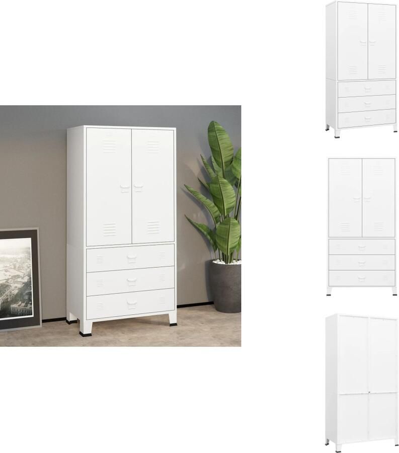 VidaXL Kledingkast Kledingkasten Organiser Metalen Kast Kledingkast industrieel 90x50x180 cm metaal wit - Foto 2