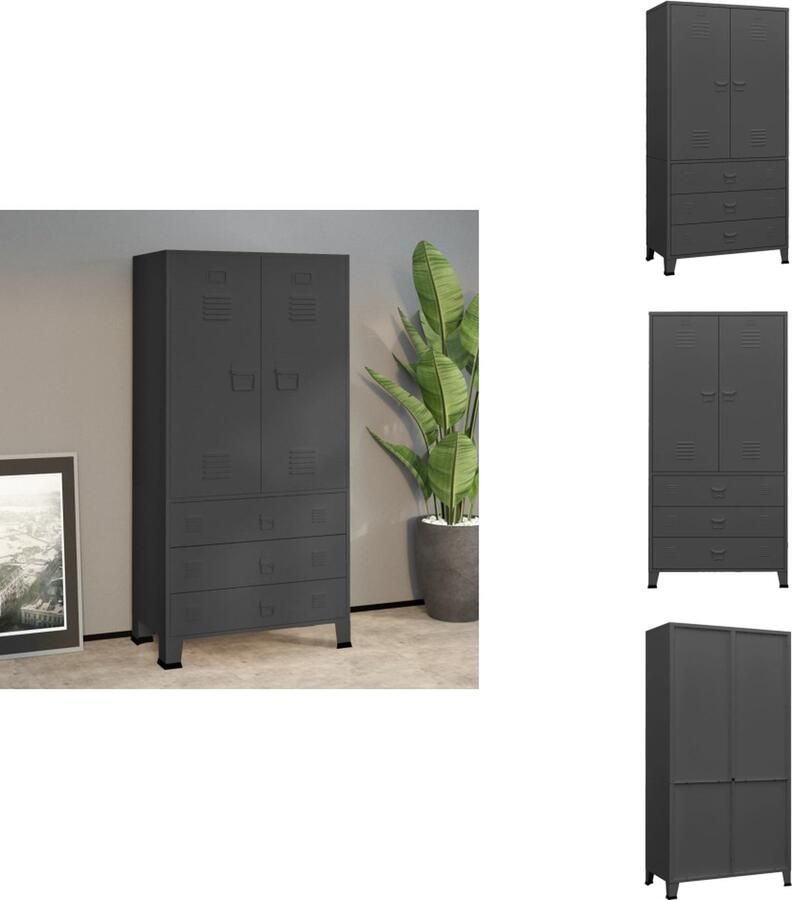 VidaXL Kledingkast Kledingkasten Organiser Metalen Kast Kledingkast industrieel 90x50x180 cm metaal antracietkleurig - Foto 2
