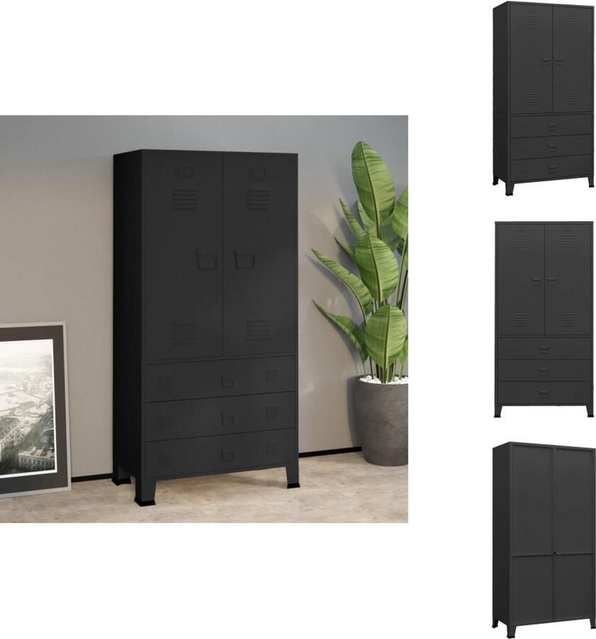 VidaXL Kledingkast Kledingkasten Organiser Metalen Kast Kledingkast industrieel 90x50x180 cm metaal zwart