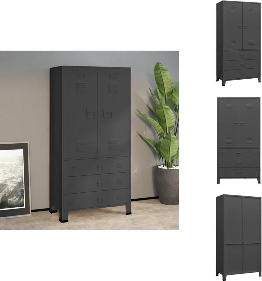 VidaXL Kledingkast Kledingkasten Organiser Metalen Kast Kledingkast industrieel 90x50x180 cm metaal antracietkleurig